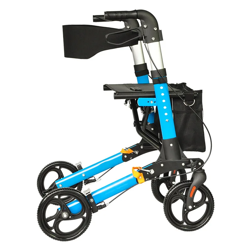 

Four wheeled aluminum alloy walking aids for the elderly, disabled hand carts, foldable and easy to seat shopping carts