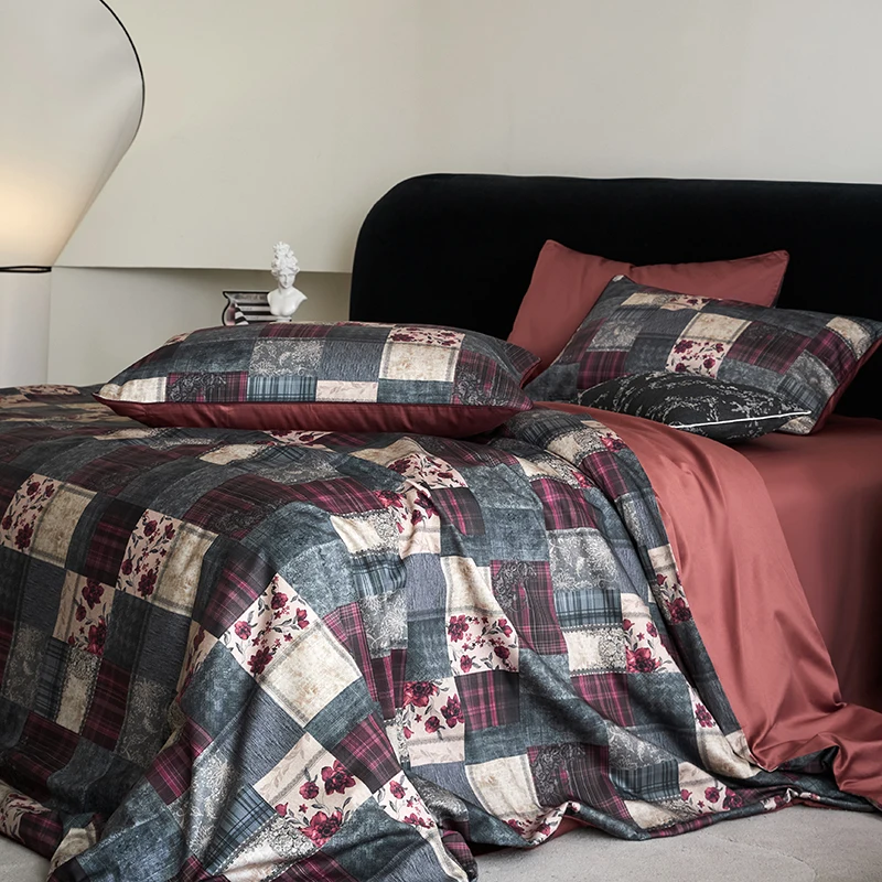 1000TC Egyptian Cotton Vintage Rose Print Bedding Set Single Double Queen King Duvet Cover Set Flat/Fitted Bed Sheet Pillowcases