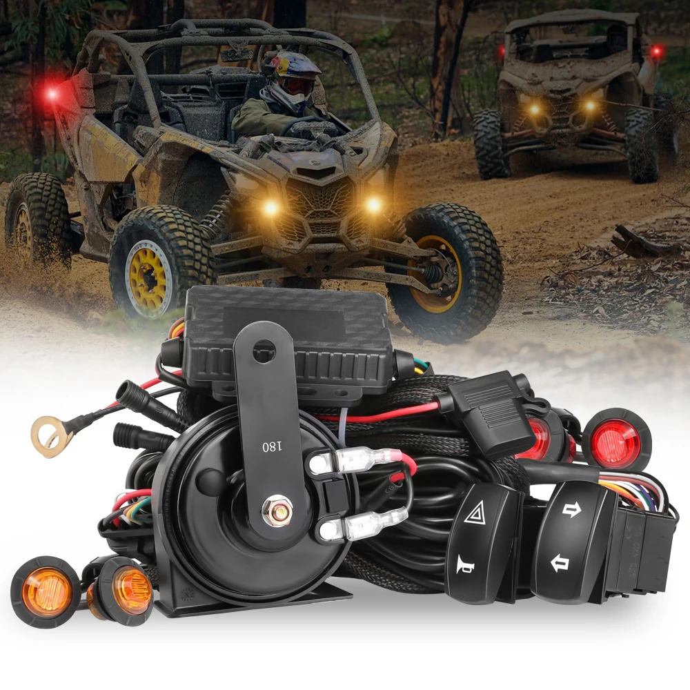 

Universal UTV Turn Signal Horn Street Legal Kit for Polaris Ranger, General, RZR Plug And Play Turn Signal and Horn Kit Hazard