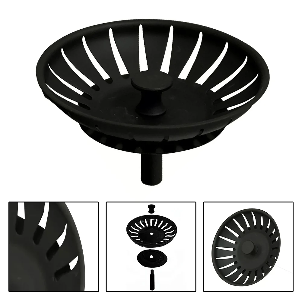 Filtre de Vidange Noir de 78mm en Acier Inoxydable pour Évier de Cuisine, Bouchon de Proximité du Bassin, Passoire, Outils