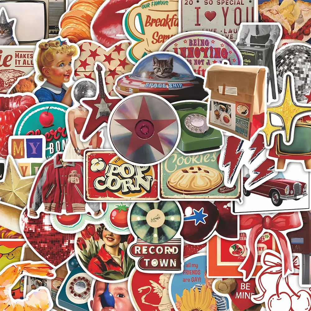 

10/30/50pcs American Style Retro Pattern Stickers Cartoon Graffiti Sticker DIY Motorcycle Luggage Helmet Aesthetic Sticker Gift