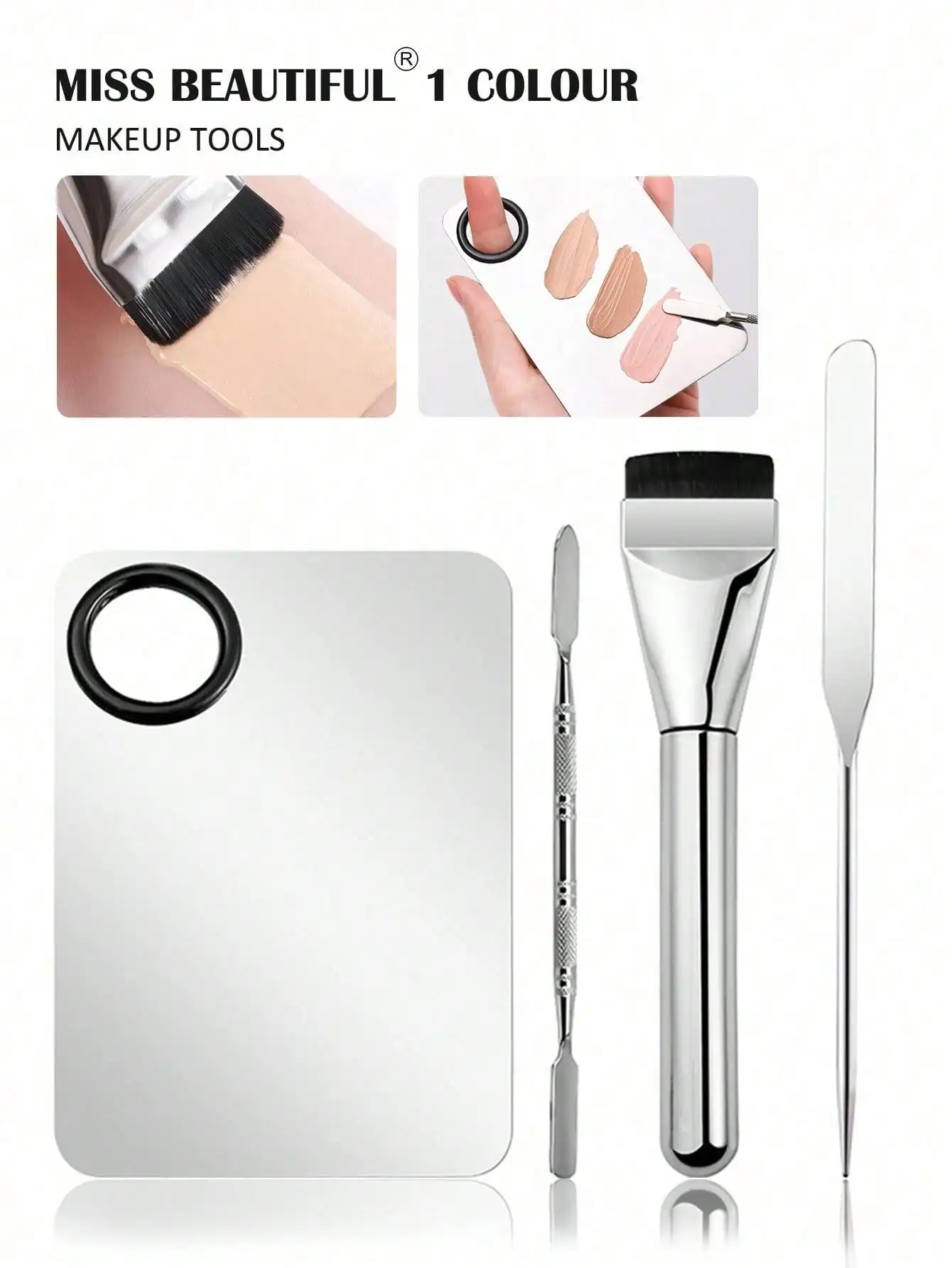

4pcs Stainless Steel Makeup Palette Set, Mixing Tray with Spatula, Multifunctional Cosmetic Tool for Pigment Blending