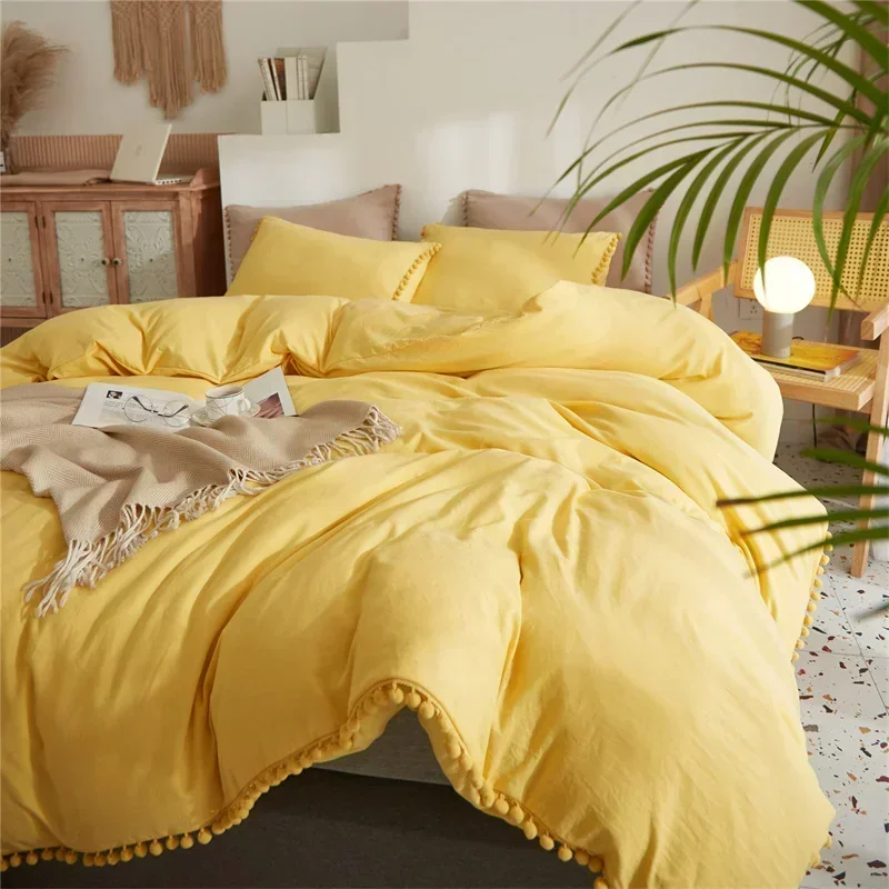 American Style Furball Tassel Duvet Cover Set Luxury King Queen Size Bedding Set Soft Twin Full Quilt Covers Sets NO Bed Sheet