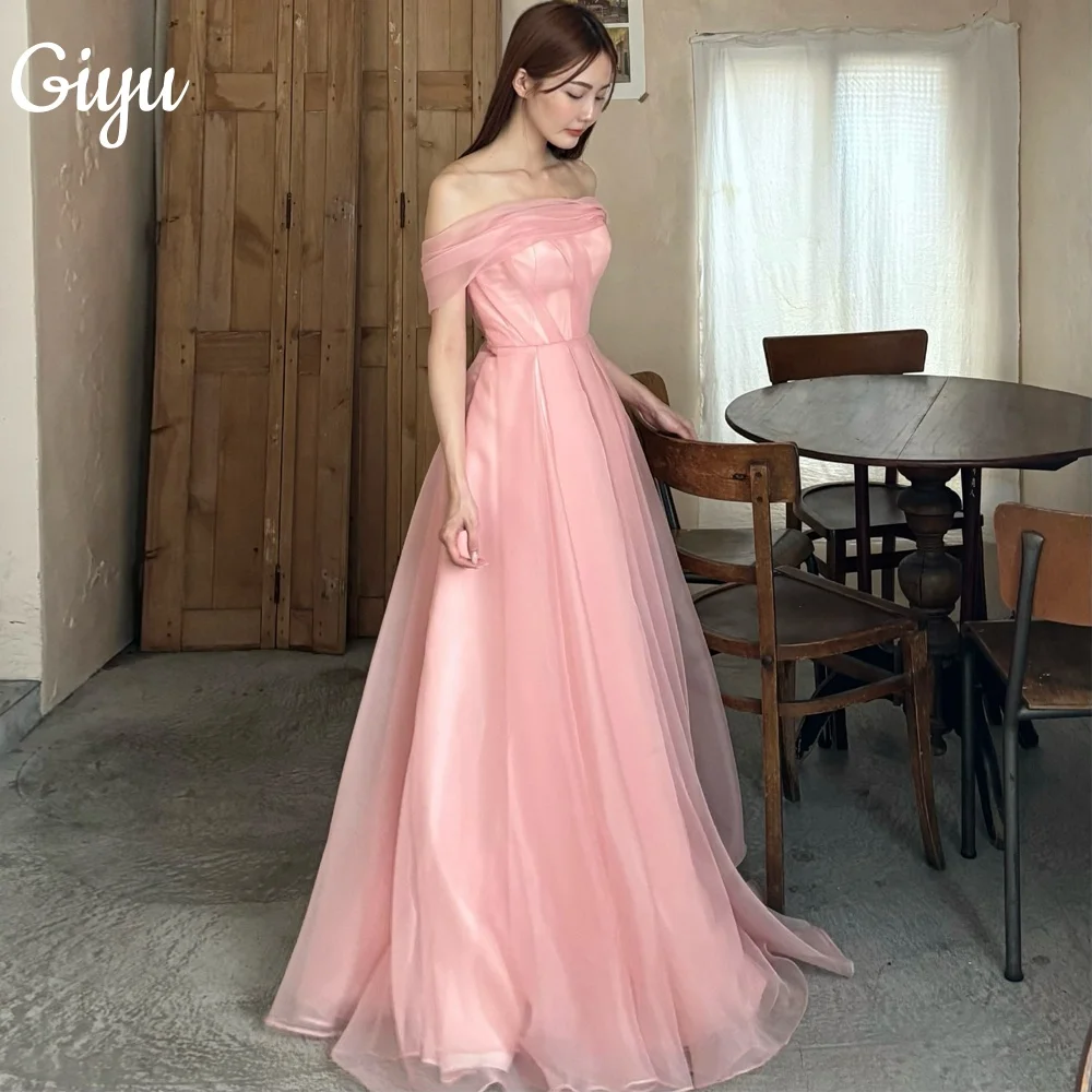 

Giyu Fairy Pink Korea Wedding Dress Photoshoot Off Shoulder Floor-length Evening Gown Organza Birthday Party Dress Customized