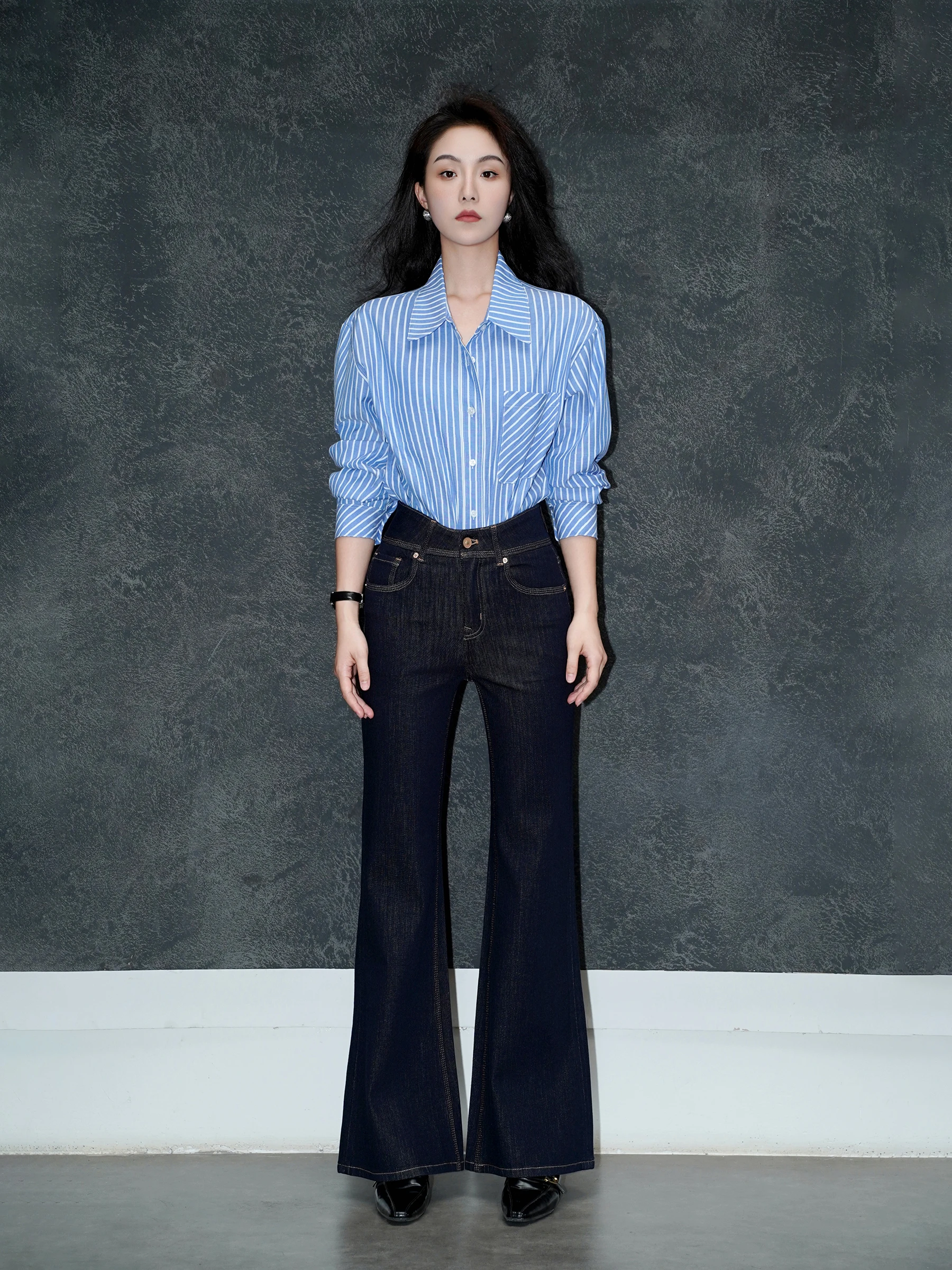 

Джинсы-колокольчики с высокой талией, высокоэластичные супермодельные ноги, хлопковые повседневные однотонные износостойкие длинные брюки для похудения