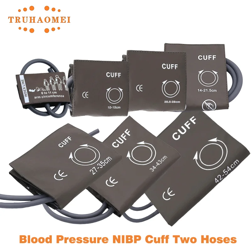 Double Hoses Reusable Blood Pressure NIBP Cuff Neonate to Adult Dual Tubes for Patient Monitor Brown Color 7 Sizes Available