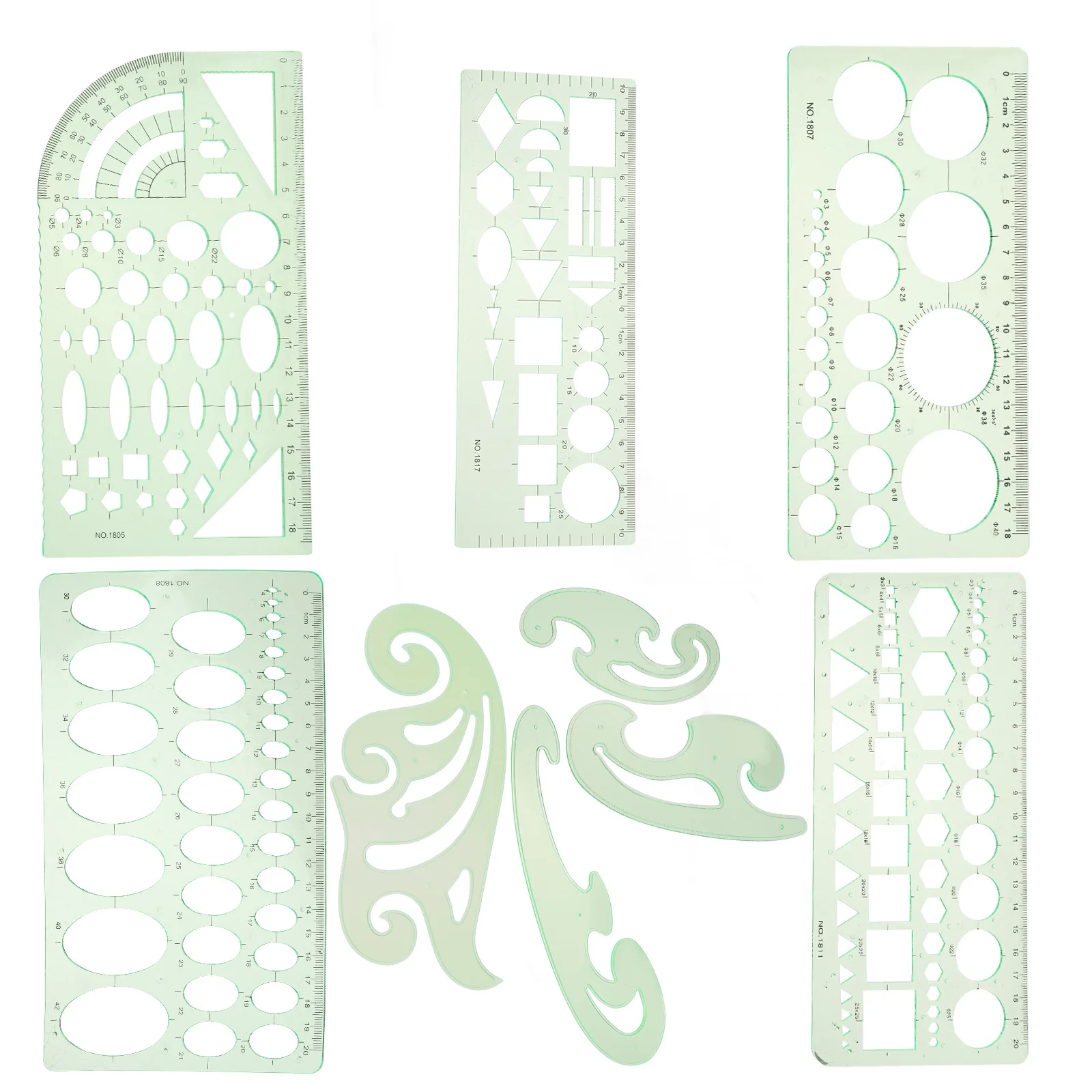 

9pcs Geometric Drawing Templates Circle Oval Stencils Measuring Ruler Plastic Lightweight Compact Office Home School