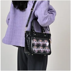 JIAERDI Harajuku Cute Handbags Women Handle Crocodile Pattern Transparent Jk Black Tote Bag Handbags Female Lolita Y2k Bags 2023