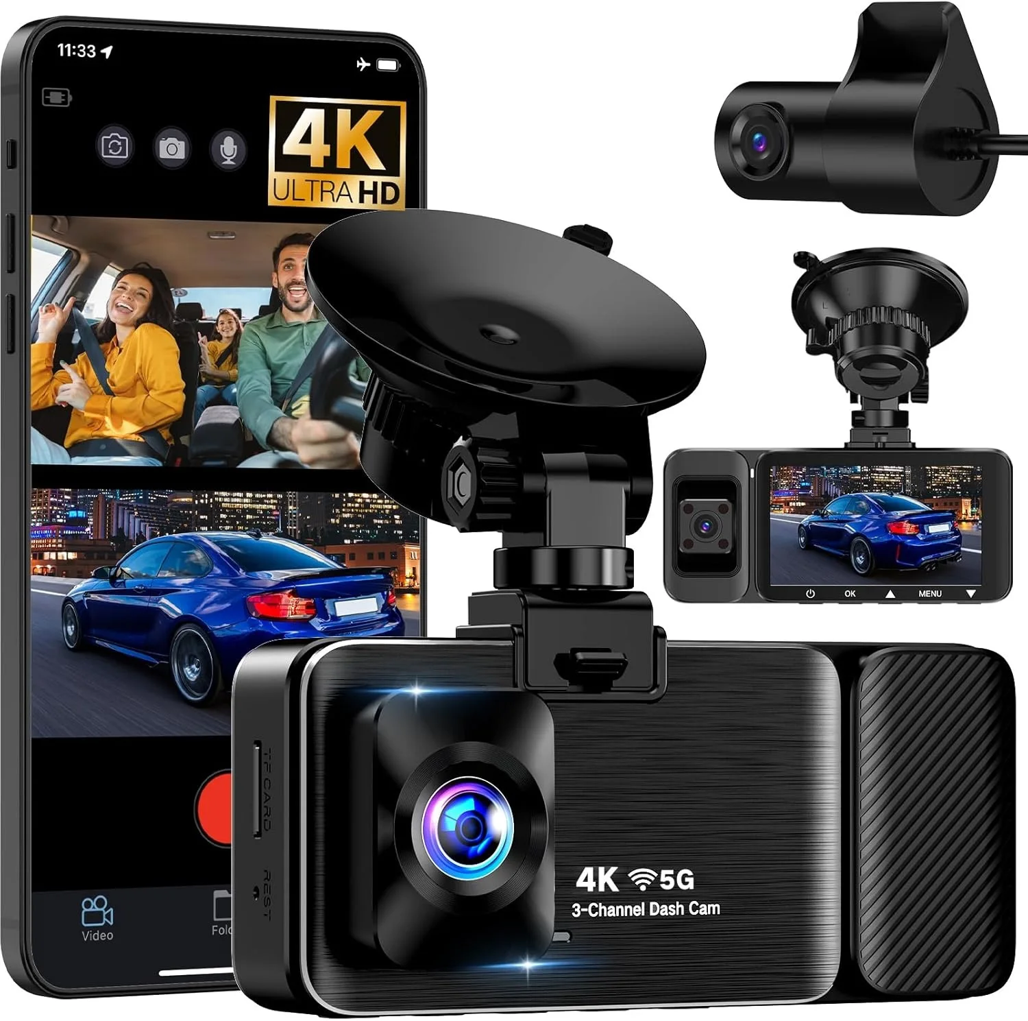 

LanYuXuan 3Lens WIFI Video Recorder GPS Dashcam for Cars 4K Car Dvr Rear View Camera for Vehicle Parking Monitor G-sensor Loop R