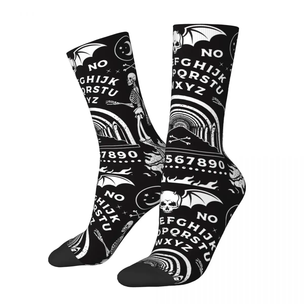 Autumn Winter Harajuku Men\'s Women\'s Ouija Board Occultism Halloween Socks Dancing Skeletons Skull Mystical Basketball Socks