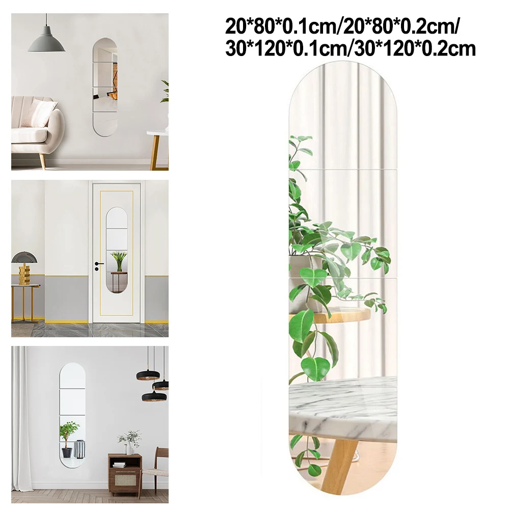 4Pcs Full Body Mirror 20*80/30*120CM Soft Acrylic Mirror Sticker Rounded Square Acrylic Mirror Stickers Home Decorative Mirrors