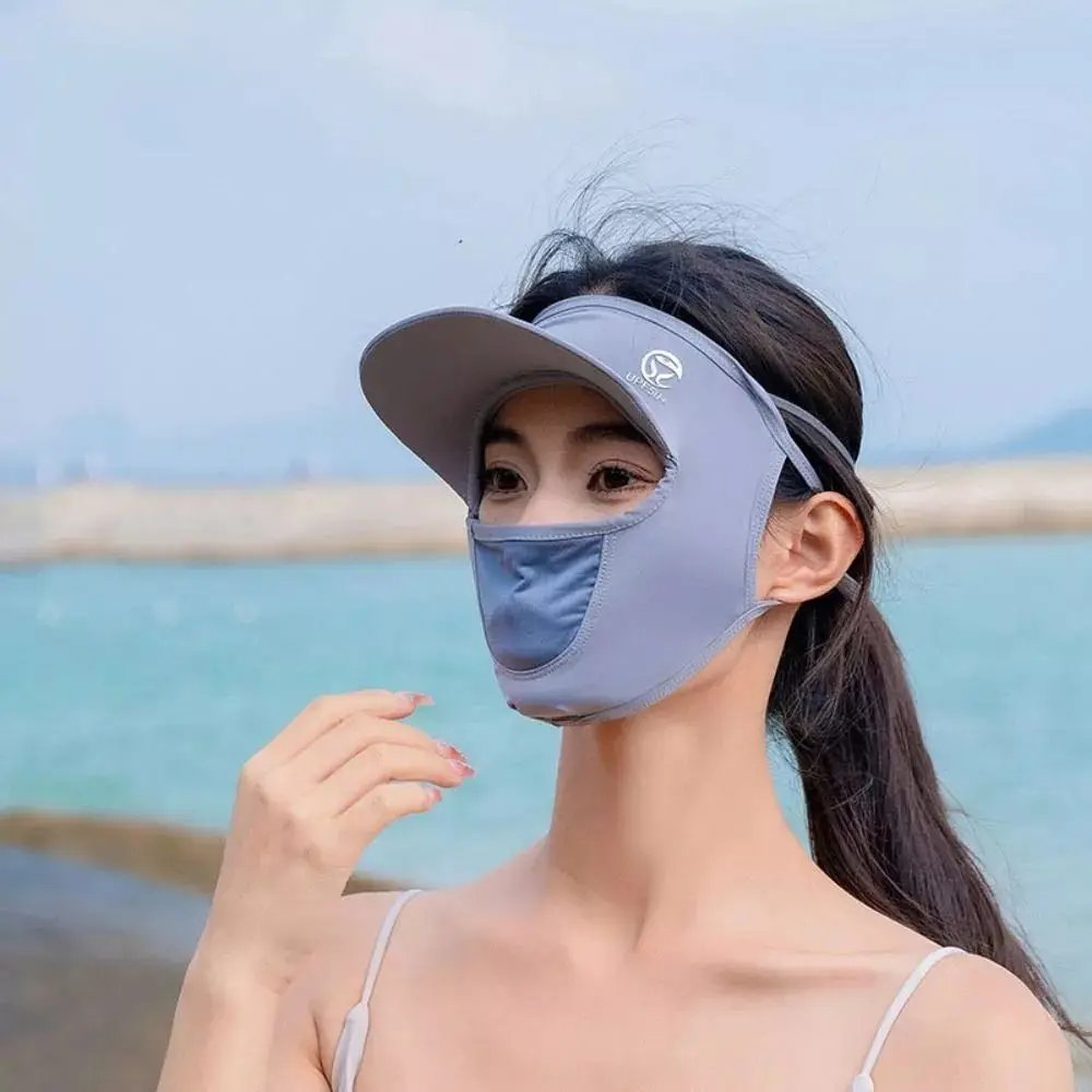 Summer Sunscreen Ice Silk Mask UV Protection Face Cover Sunscreen Veil Face With Brim Outdoor Cycling Sun Protection Hats Caps