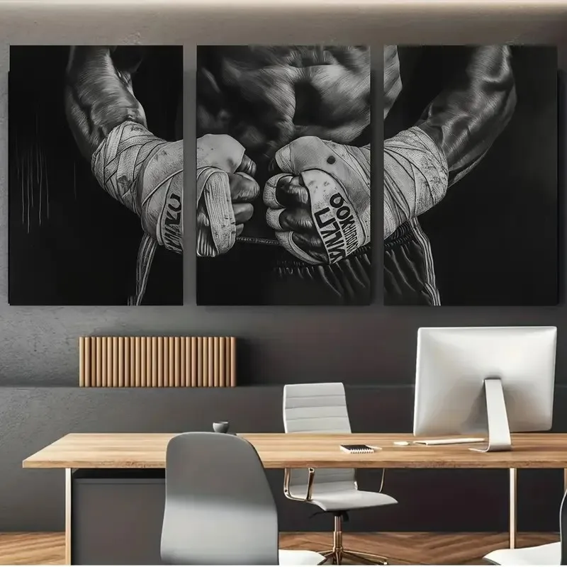 

3pcs/set, Black And White Boxing Canvas Art, Modern Inspirational Poster Printing, For Living Rooms Bedrooms Office Home Decor