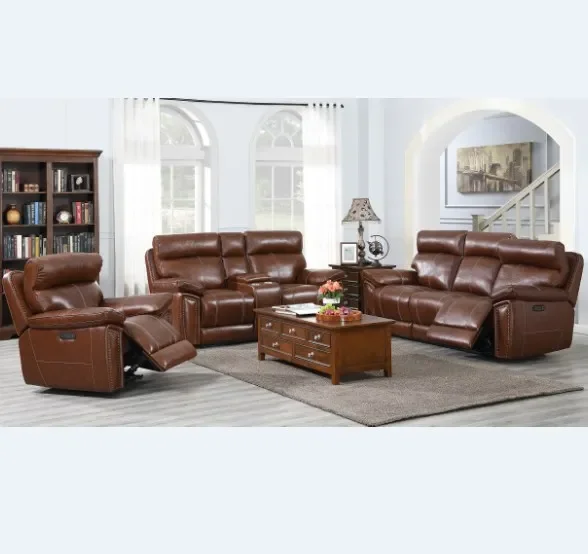 Luxury full leather living room sofa set furniture 3 2 1 power recliner sofa set design