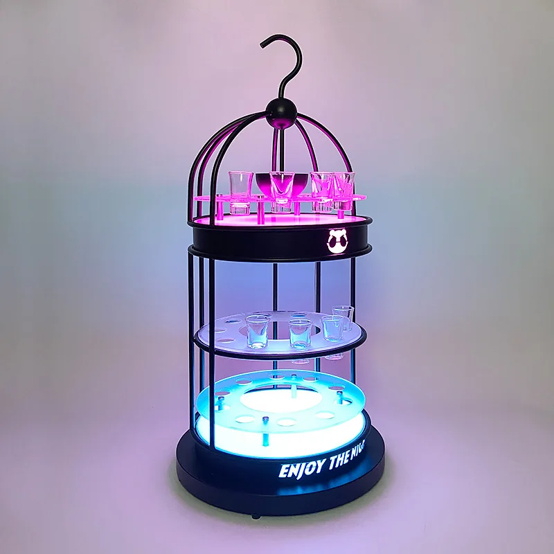 birdcage Night club bar party lounge color changing rechargeable lighted shot glass service tray vip flight tray glasses holder