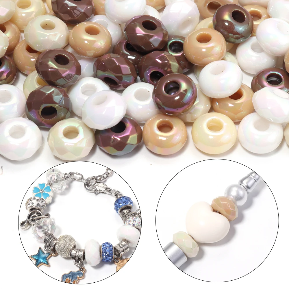 20 Stück weiße und braune Acrylperlen mit großem Loch, facettierte lose Abstandsperlen für DIY-Armbänder, Schlüsselanhänger und Schmuckherstellungszubehör – Detail 2