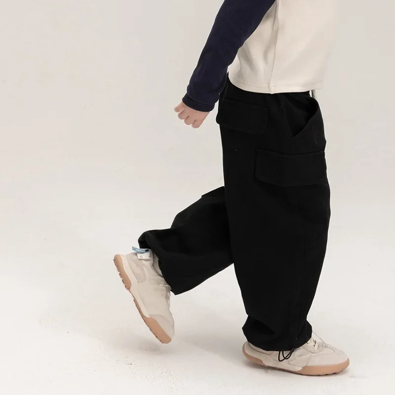 Girls Pants 2024 Autumn New Childrens Clothes Girls Baby Foreign Style Big Pockets High Waist Cargo Pants Casual Simple Daily image 2