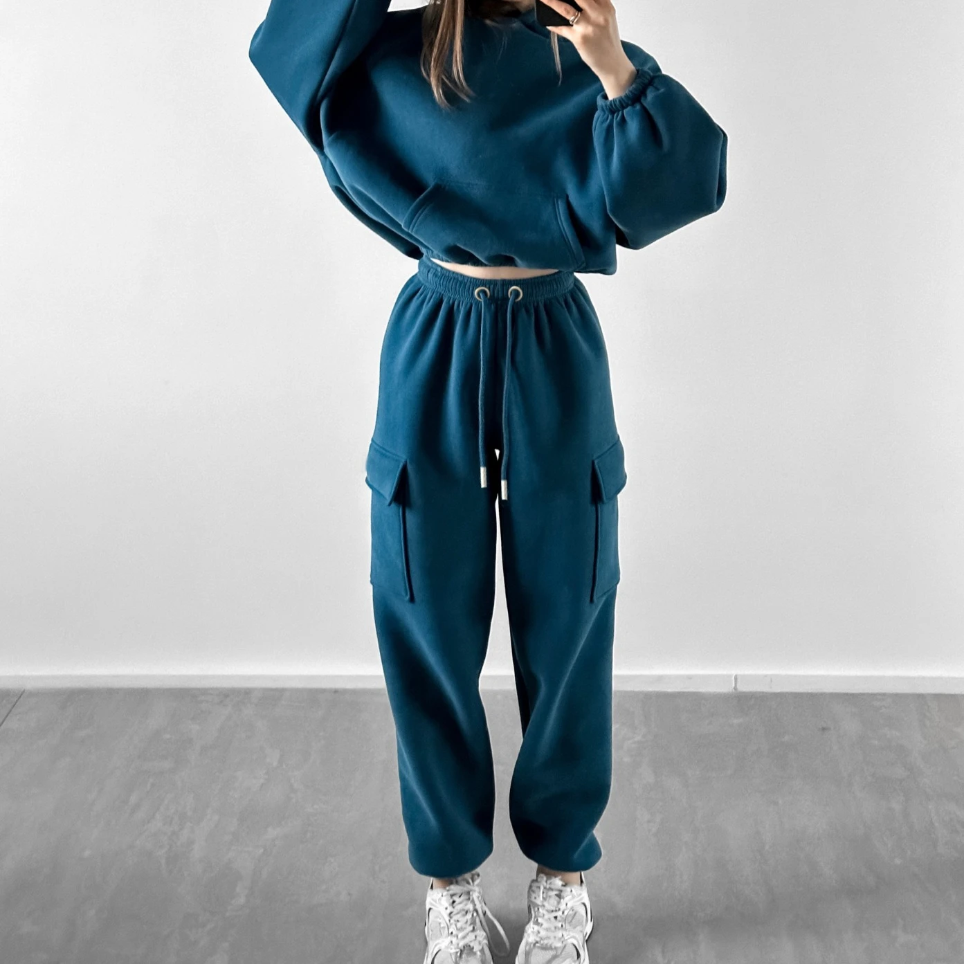 

Hooded Tracksuit Women Two Pieces Set Sweatshirts Pullover Hoodies Pockets Pants Suit Drawstring Trousers Sports Outfits Autumn