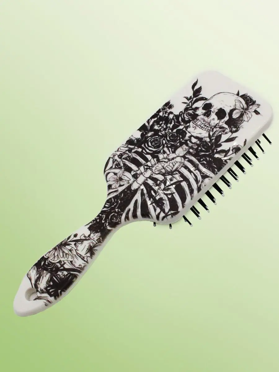 

Skeleton And Floral Pattern Cushion Hair Brush For Adults Halloween Styling