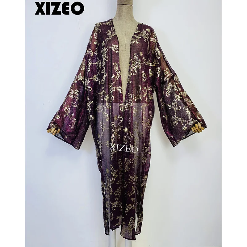 XIZEO Elegant Autumn Winter Women Cardigan Kaftan Transpare African Holiday Free Size Long Sleeve Party Wedding Gift Kimono