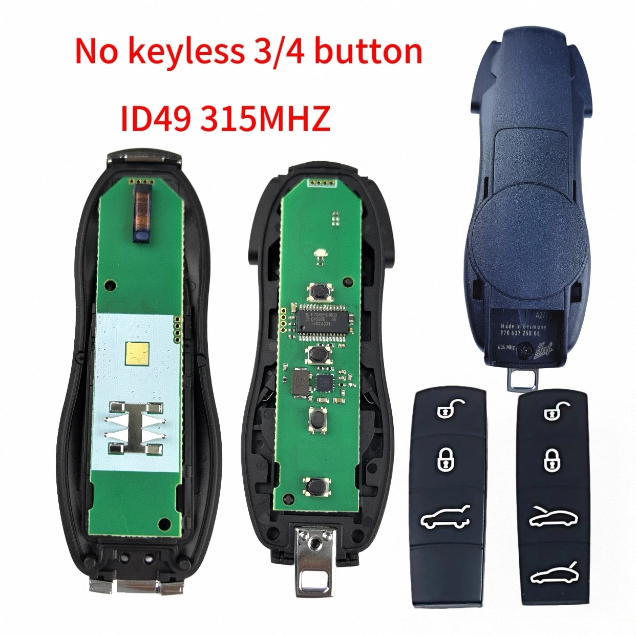 Jingxin ID49 PCF7945P chip 315MHz 3/4Button No Keyless Car Remote Key and PCB board DIY Parts For Porsche Panamera Cayenne Macan