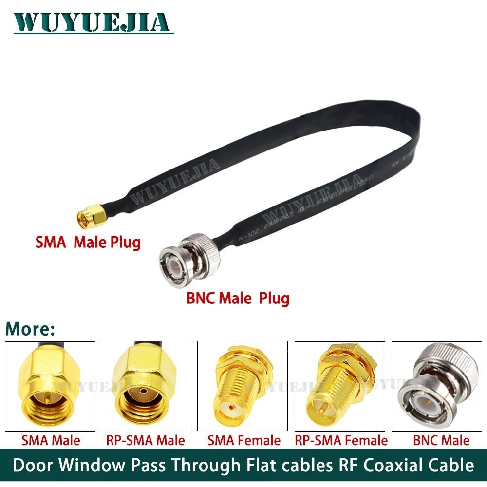 

Door Window Pass Through Flat Q9 BNC Male Plug to SMA Male/Female RP-SMA RF Coaxial Cable 50 Ohm RF Coax Pigtail Extension Cord