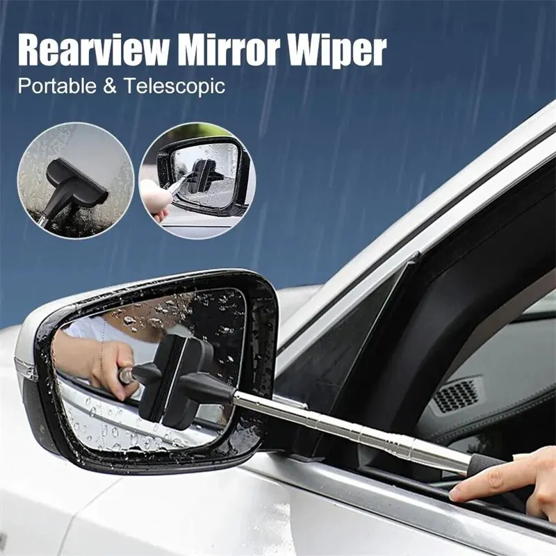 Rearview Mirror Wiper Retractable Handle Portable Rubber Squeegee Cleaning Tools Car Rearview Mirror Rain Remover for Vehicle