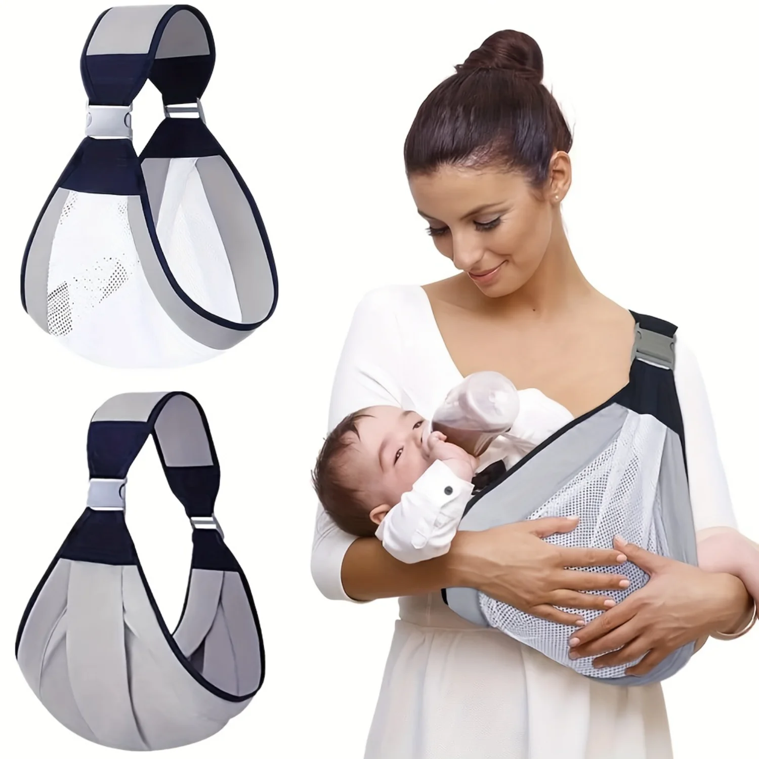 Ergonomic Cotton Baby Sling Carrier – Lightweight, Adjustable for Newborns to 45 lbs, Secure Buckle, Geometric Pattern, Holida