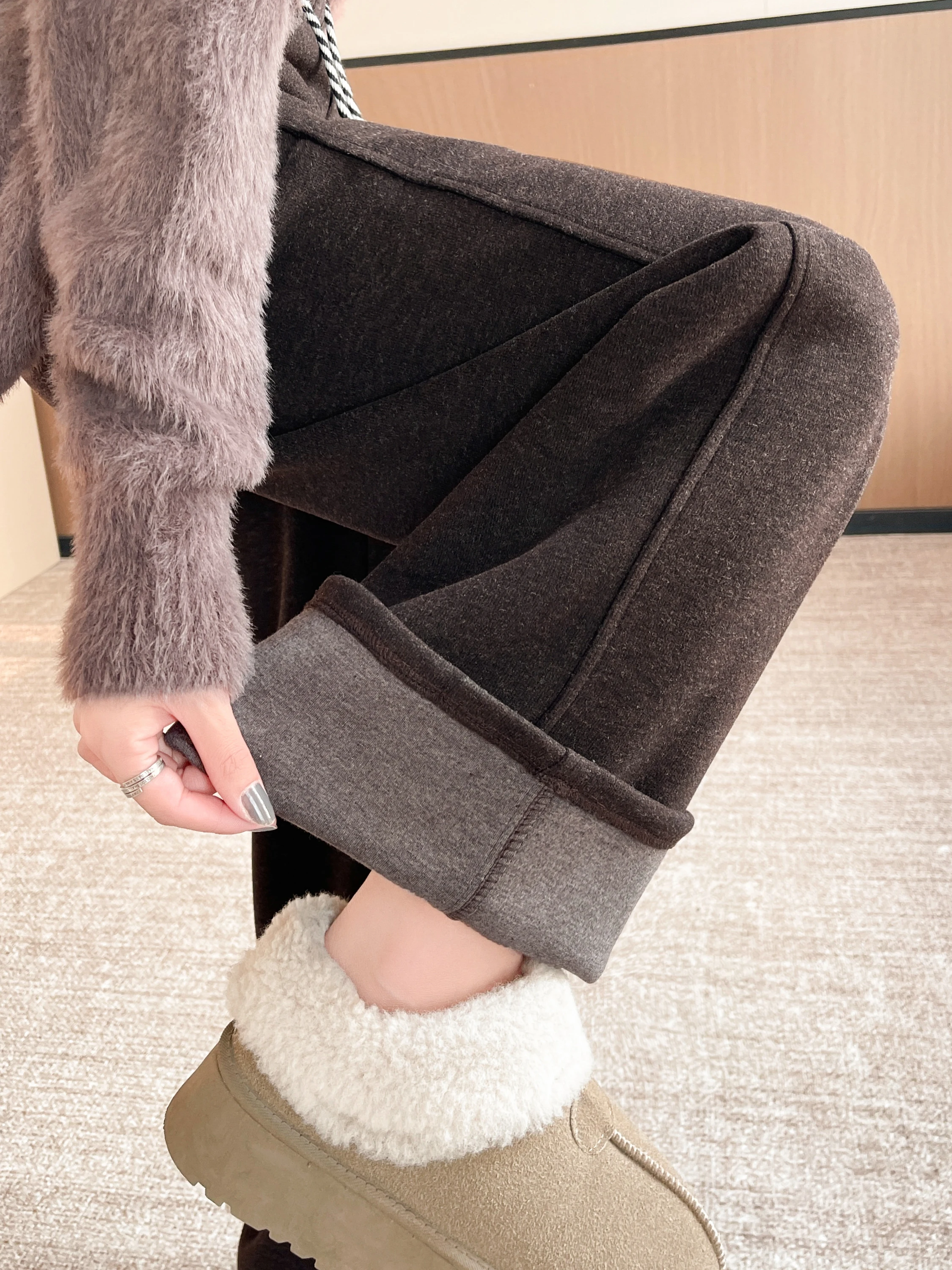 Taille haute Thiened Fce pantalon à jambes larges femme hiver petite taille minceur drapé sport pantalons de survêtement décontracté longueur au sol pantalon