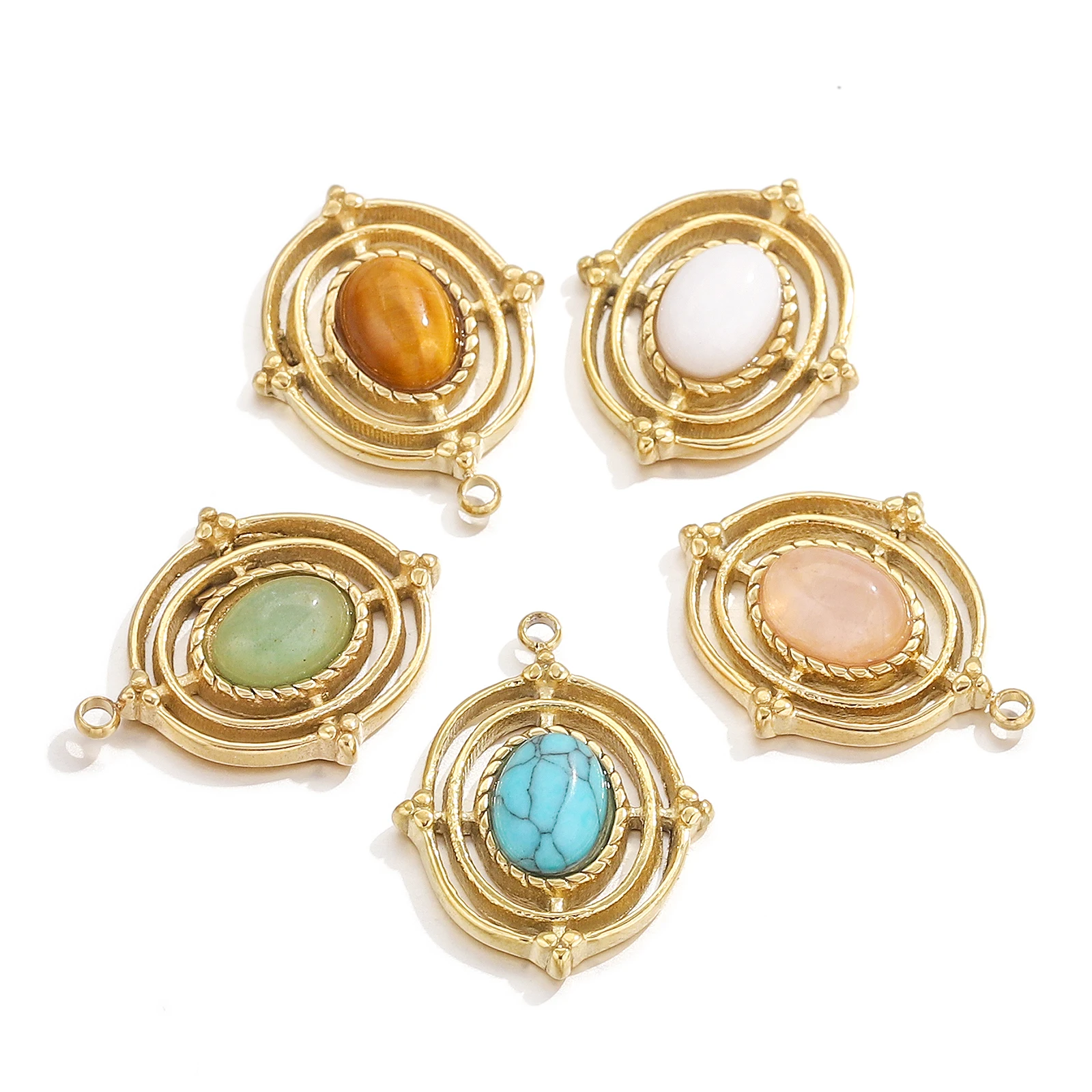 4pcs 316L Stainless Steel Bohemia Turquoise Charms PVD Natural Stone Pendants for Women DIY Jewelry Making Findings Supplies