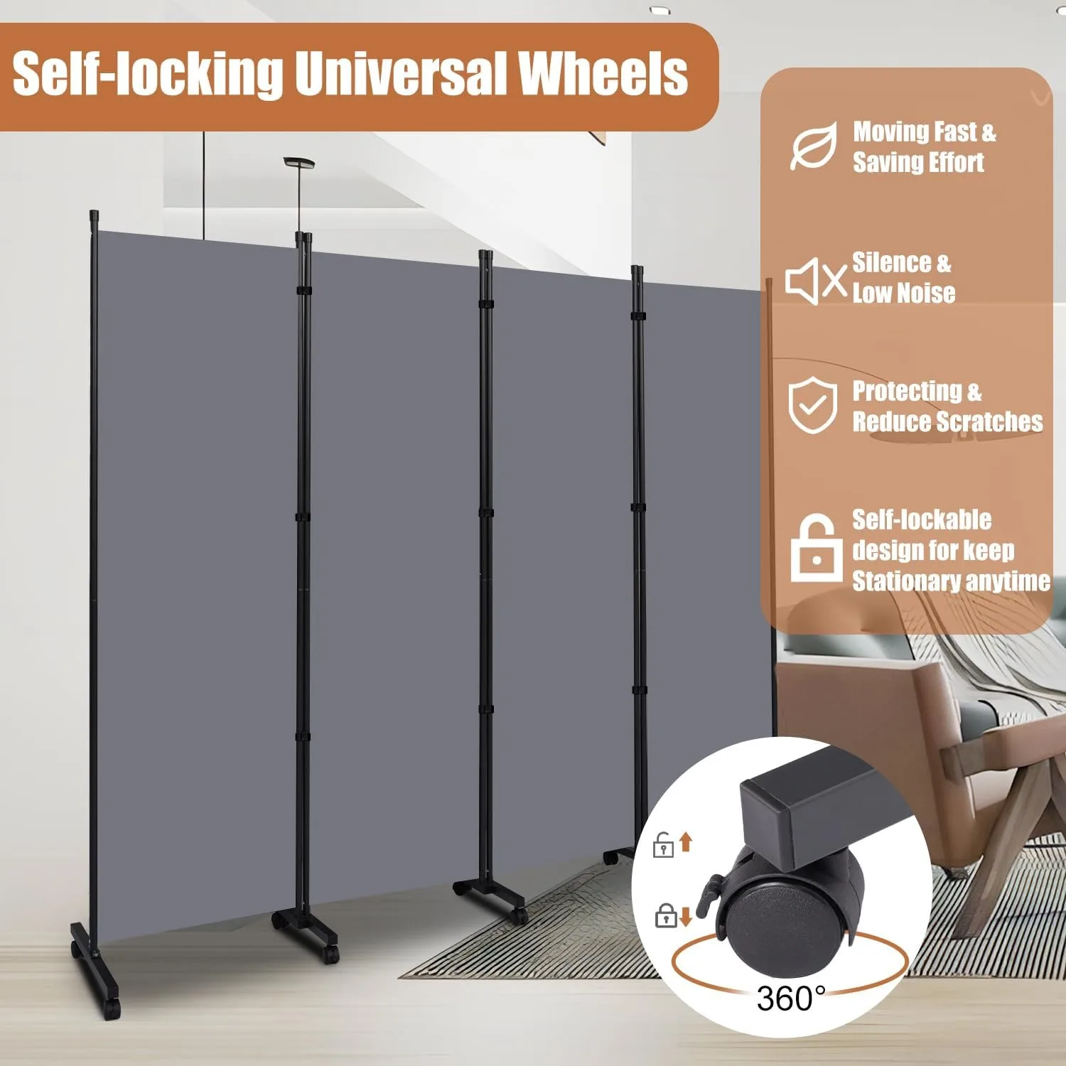 Room Divider Portable 88'' Partition Room Dividers and Folding Privacy Screens 4 Panel Wall Divider for Room  Freestanding