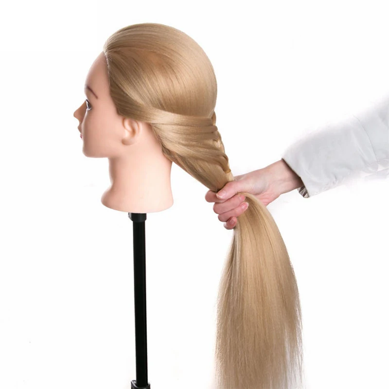 Modelo de cabello trenzado modelo de cabeza de salón de belleza cabeza de entrenamiento de cabello de fibra de alta temperatura muñeca de práctica de estudiante en la escuela modelo de muñeca