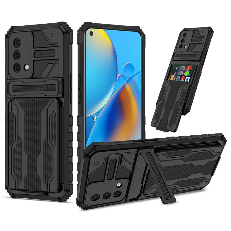 For OPPO A54 A74 4G F19 Hybrid Armor Shockproof Phone Case For OPPO A15 A15S A16 A16S Card Slot Bracket Stand Holder Back Cover