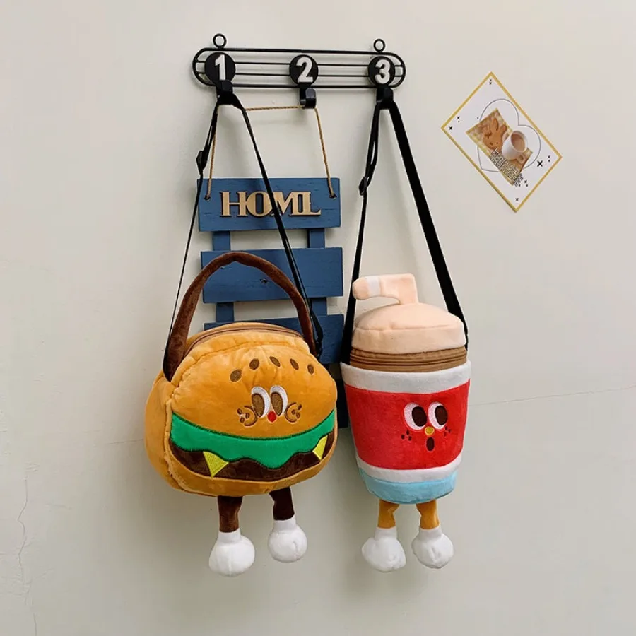 Kawaii Pommes Frites Hamburger Plüsch Rucksack Milch tee Umhängetasche kreative Cross body Geldbörse Geburtstag Weihnachts geschenke