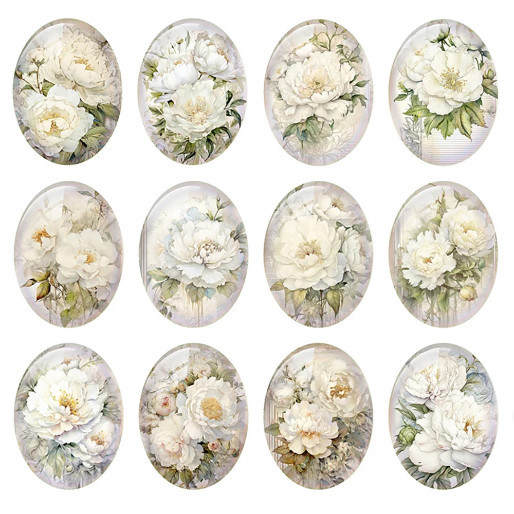 

Random Mixed Round/Oval/Square Peony Flower Photo Glass Cabochon Flatback Demo Cameo For Diy Jewelry Making Handmade