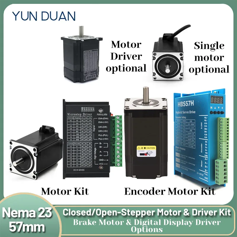 

Nema 23 57 Stepper Motor Kit 1.2-3.2Nm Precise Encoder Motor Brake Motor Driver With Digital Display Closed/Open Loop Options