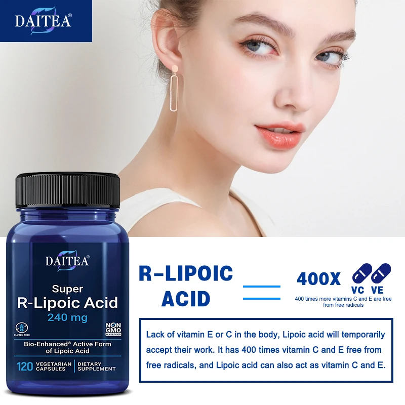 R-lipoic suplemen asam 240 Mg-hati sehat, memutihkan kulit, mengurangi kelelahan, mendukung tingkat gula darah