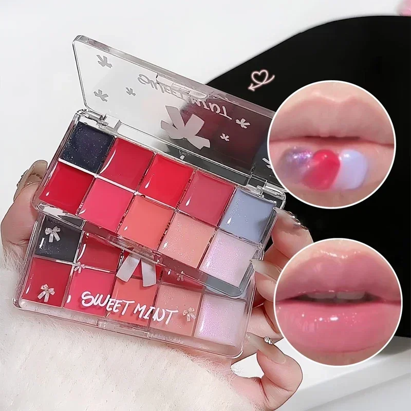 Brillo de labios de gelatina, diez colores tonificados, placa congelada, paleta de esmalte de labios rojo, lápiz labial hidratante de larga duración, alto rendimiento de color