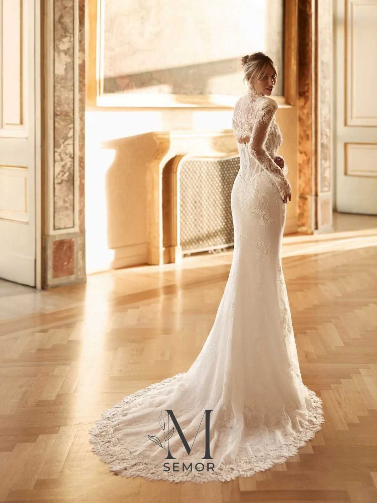 Semor Vintage Lace  Long Sleeves Wedding Dresses Detachable shawl Sweetheart Sweep Train Back Zipper Bridal Gowns Customized