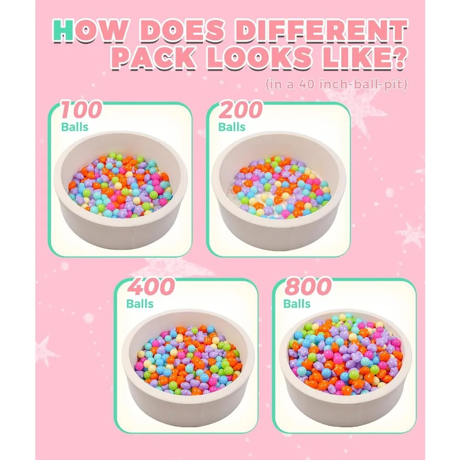 Ball Pit Balls Big Star Heart Shapes para niños pequeños, sin BPA, para juegos blandos, piscina, tienda de campaña, fiesta, 50 piezas