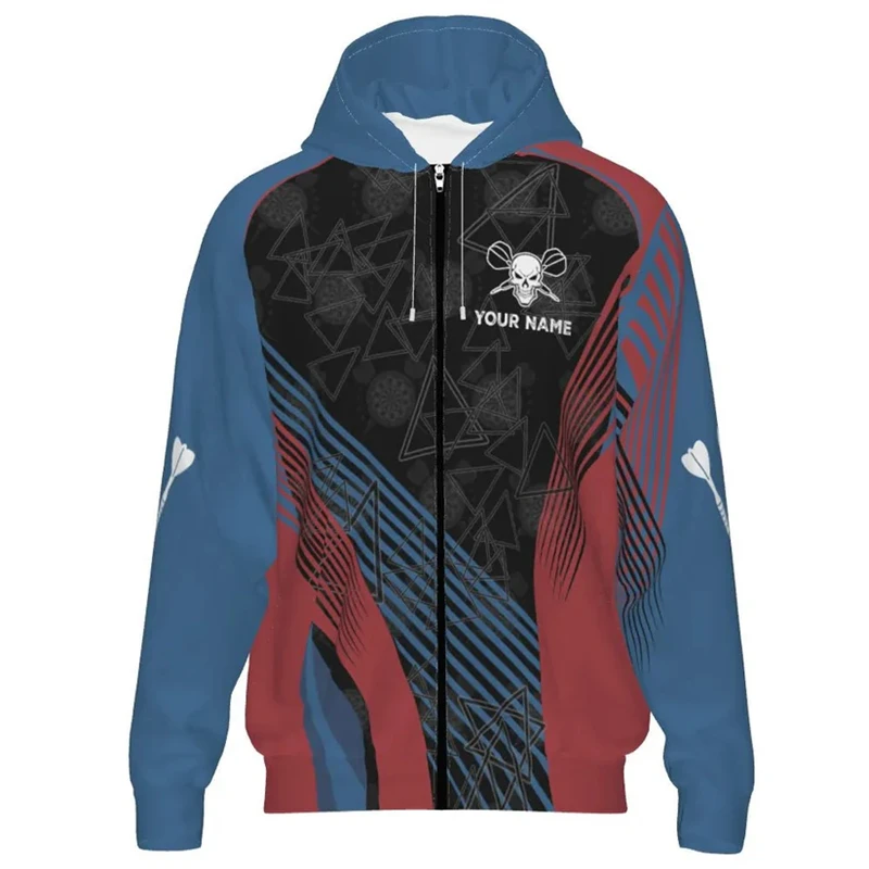 New In Dart 3D Printed Zip Up Hoodie For Men Trend Street Long Sleeve Custom Name Zipper Hoodie Casual Oversized Sports Pullover