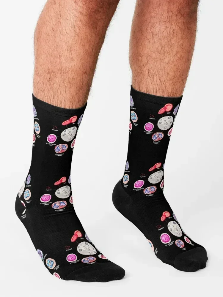 Blood cells. RBCs. WBCs, Basophil, Platelet, thrombocyte, Neutrophil, B-Lymphocyte, Monocyte, Eosinophil. Socks