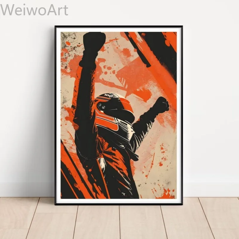 F1 Racing Car Canvas Wall Art, Helmet Track Flag Poster and Print, Motorsport Painting for Game Room Decor Gift, No Frame view 4