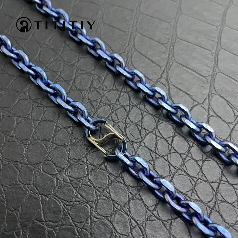 Pure Titanium Ice Crystal Blue Width 7mm Titanium Angle Chain Lightweight Anti Allergic Trend Hip-hop Exquisite necklace Gift