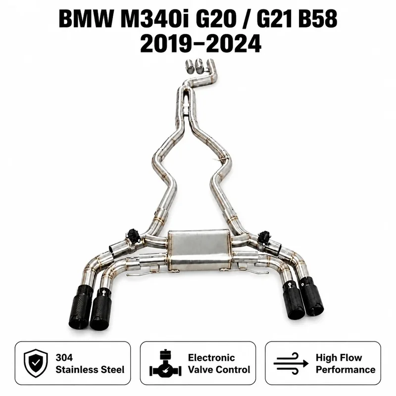 Racing 304 Stainless Steel Catback Exhaust for BMW M340i G20 G21 3.0T B58 2019-2024 Valvetronic Carbon Tips Sound