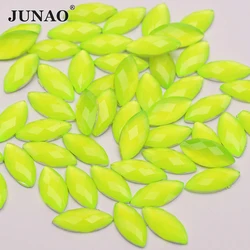 JUNAO 100 Pz 7x15mm Neon Colore Giallo Cavallo Occhio Resina Strass Pietre E Cristalli Flatback Strass Perline Non Cucire per L'artigianato