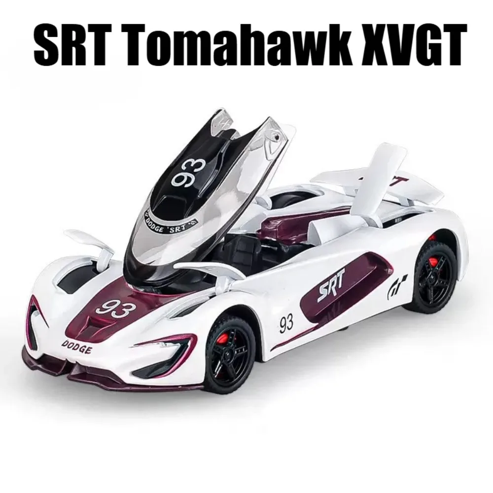 

Модель спортивного автомобиля 1:32 SRT Tomahawk XVGT Challenger Hellcat, игрушечная машинка с открывающимися дверями, металлическая, с функцией отката, для детей, подарок