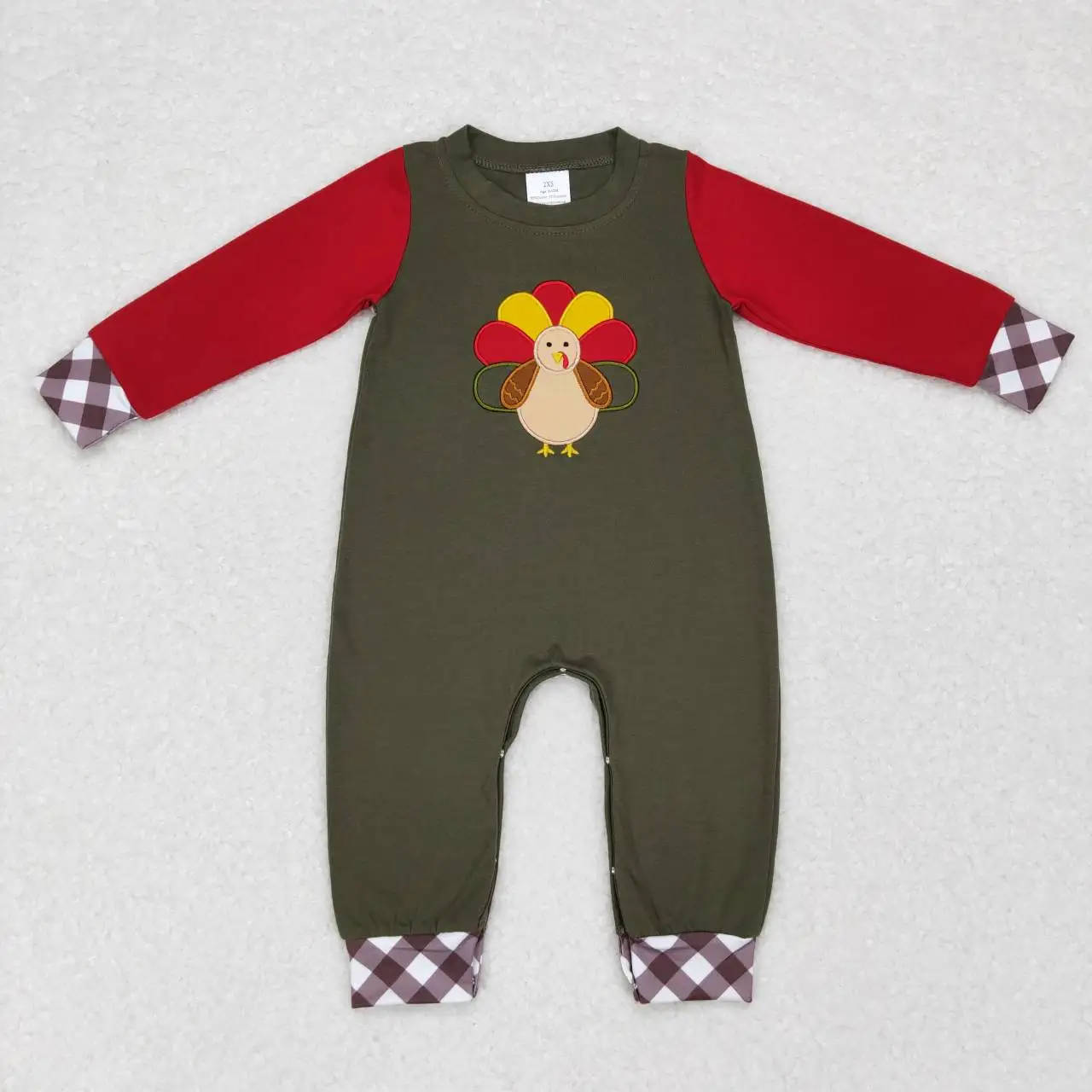 

Wholesale Baby Boy Embroidery turkey Snap Button Newborn Children Romper Kids Toddler Thanksgiving Long Sleeves Cotton Jumpsuit