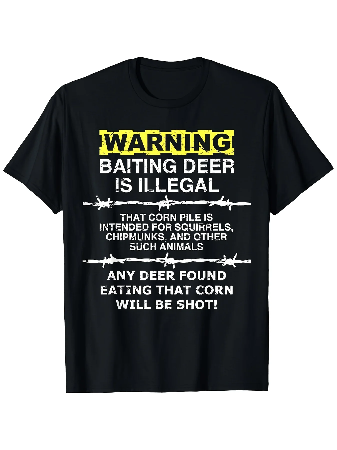 CAUTION Attracting Deer Is Against The Law Humorous Hunting TShirt Comfortable Men'S Top Round Neck Shirt Extremely Soft Airy MoistureAbsorbing Casual Summer Top Essential Trendy TeeRetro casual short-sleeved T-shirt with a round neck and printed pa