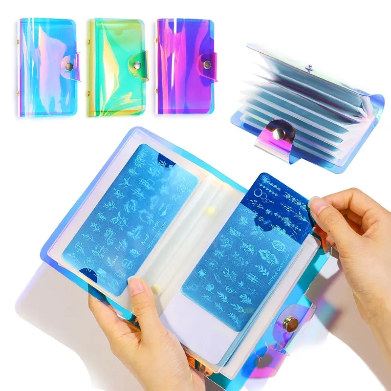 Nail Art Stamp Card Storage Bag 20 Slots Aurora Holographics Stamping Plate Case Bag Steel Plate Stencil Stamping Template Album